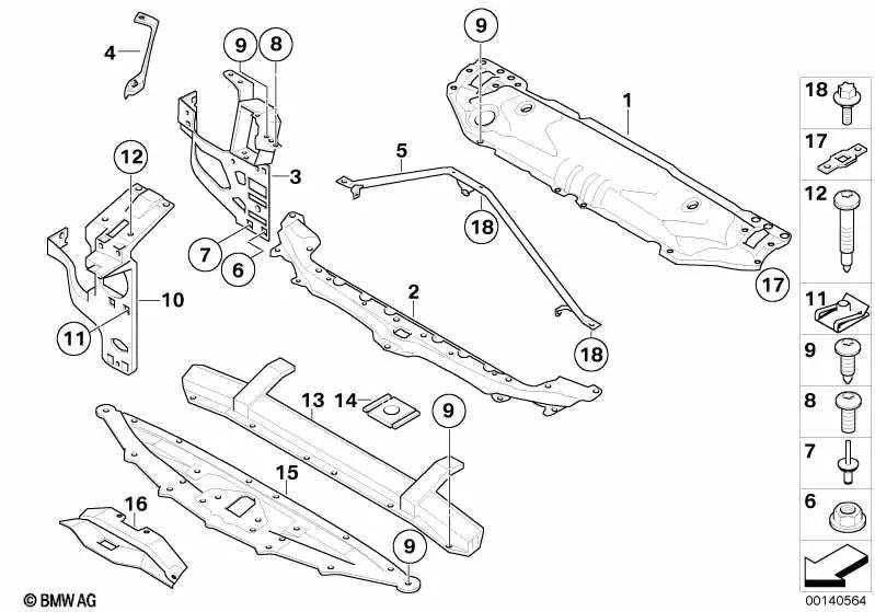 Soporte de parachoques delantero central para BMW Serie 5 E60, E60N, E61, E61N (OEM 51647163462). Original BMW.