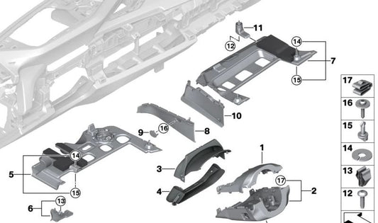 Cubierta del túnel lado del pasajero para BMW G70 (OEM 51459631040). Original BMW