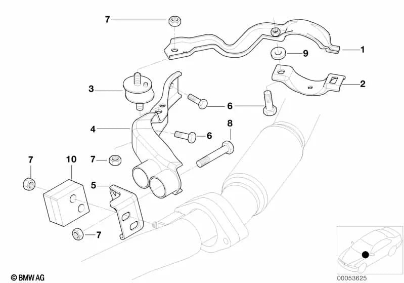 Soporte de Goma para BMW Serie 5 E34 Serie 7 E32 E38 Serie 8 E31 (OEM 18301723518). Original BMW