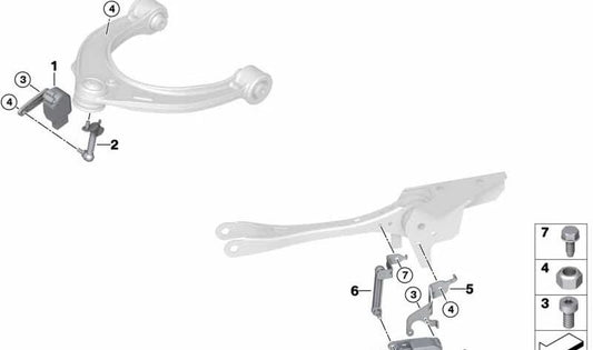 Soporte del sensor de nivelación trasero para BMW I12, I12N, I15 (OEM 37146858051). Original BMW