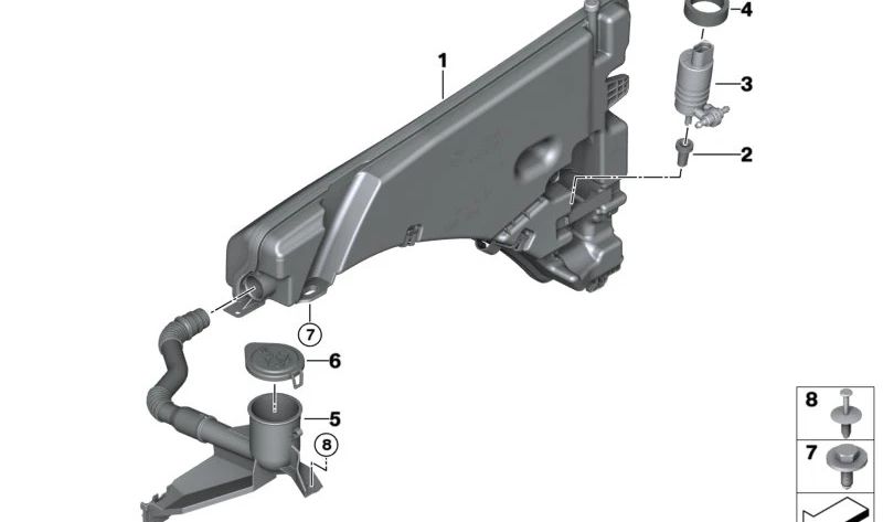 Depósito de líquido limpiaparabrisas OEM 61665A36014 para BMW (Modelos compatibles: F30, F31, F32, F33, F36, F80, F82, F83). Original BMW.