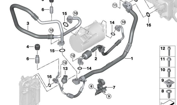 Tubería de alta presión compresor-condensador OEM 64539395475 para BMW G20, G21. Original BMW.