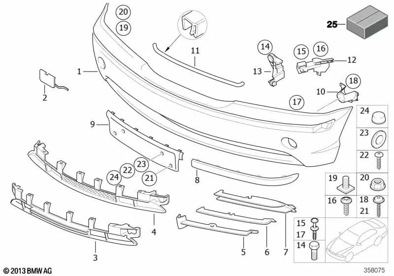 Stoßstangenleiste vorne rechts für BMW 3er E46 (OEM 51117030608). Original BMW.