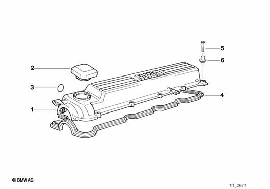 Cylinder head cover for BMW E36, E39, E38 (OEM 11122246330). Original BMW.