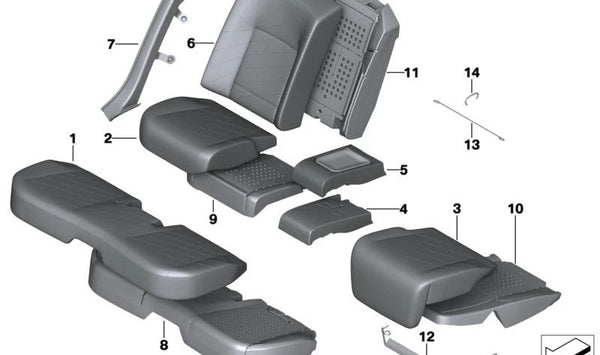 Pieza de espuma para reposabrazos confort clima izquierda para BMW Serie 7 G70 (OEM 52205A4A047). Original BMW.