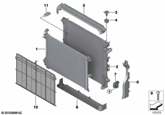 Refrigerador de refrigerante para BMW G05N, G06N, G07N (OEM 17115A5C818). Original BMW.