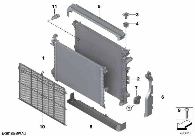 Radiador de Refrigerante para BMW X5 G05, G18, X6 G06, X7 G07 (OEM 17115A3F245). Original BMW