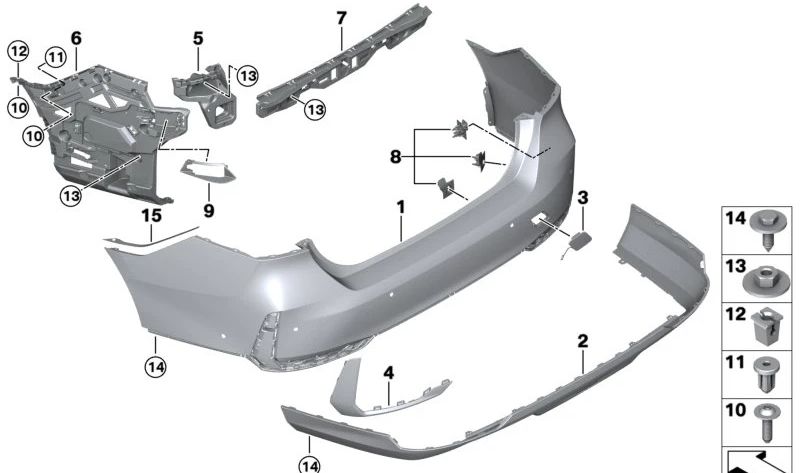 Carcasa del parachoques trasero superior para BMW Serie 5 G60 (OEM 51125A5A713). Original BMW