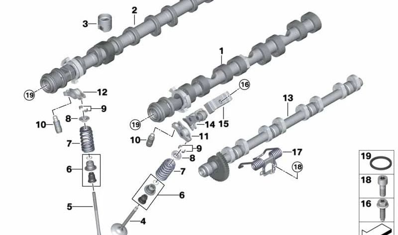 Árbol de levas de escape para BMW Serie 5 F90, G30, G31, Serie 7 G11N, G12N, Serie 8 F91, F92, F93, G14, G15, G16, X5 F95, G05, X6 F96, G06, X7 G07 (OEM 11317852368). Original BMW