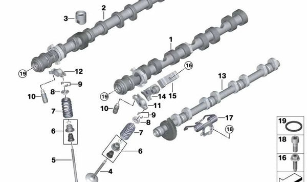 Árbol de levas de escape para BMW Serie 5 F90, G30, G31, Serie 7 G11N, G12N, Serie 8 F91, F92, F93, G14, G15, G16, X5 F95, G05, X6 F96, G06, X7 G07 (OEM 11317852368). Original BMW