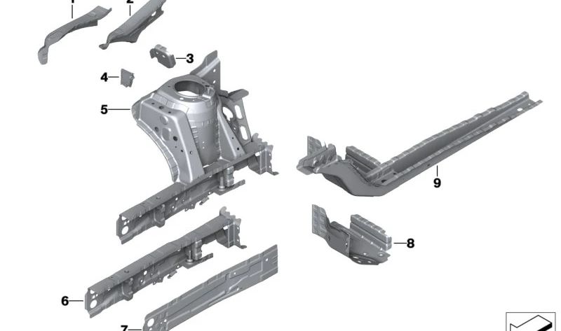 Rechte innere Radlaufstütze für BMW 1er F52, X1 F48, F49, X2 F39 (OEM 41007431528). Original BMW