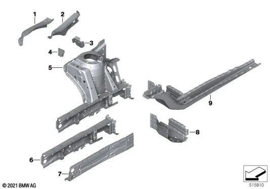 Rechte äußere Radlaufstütze für BMW 1er F52, X1 F48, F49, X2 F39 (OEM 41007431526). Original BMW