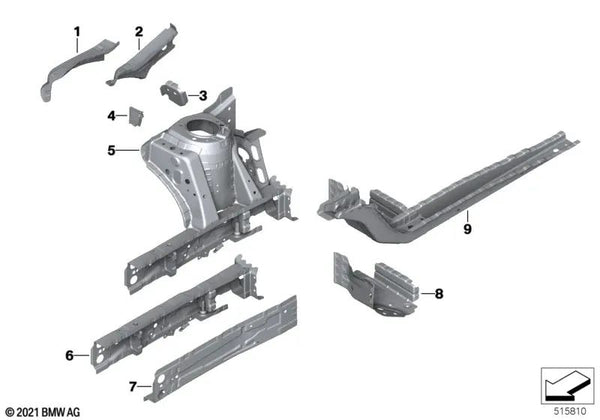 Soporte para pasa ruedas exterior derecho para BMW Serie 1 F52, X1 F48, F49, X2 F39 (OEM 41007431526). Original BMW