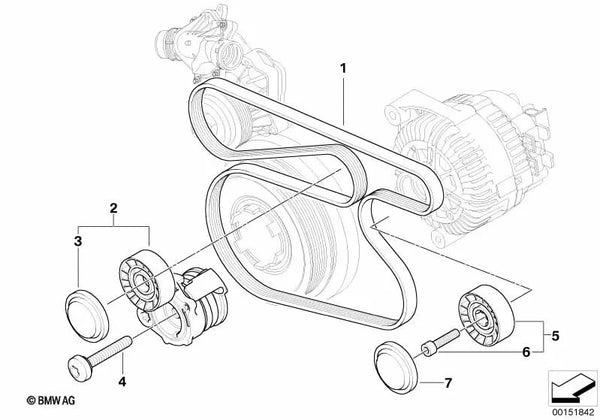 Correa poli V para BMW Serie 1 E87 (OEM 11287795601). Original BMW.