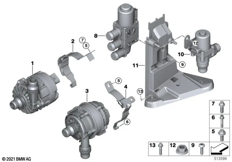 Bomba adicional de refrigerante para BMW (OEM 11519889445). Original BMW