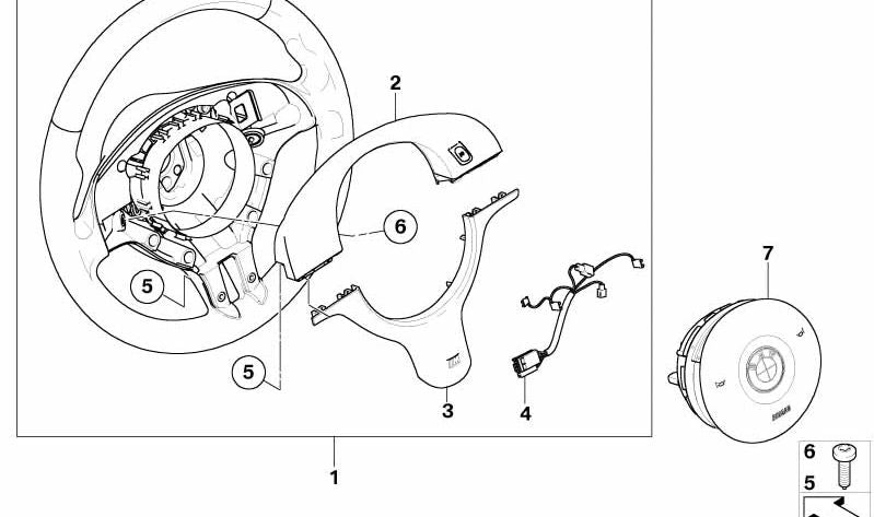 Tapa embellecedora para volante deportivo OEM 32347833936 para BMW Serie 3 (E46). Original BMW.