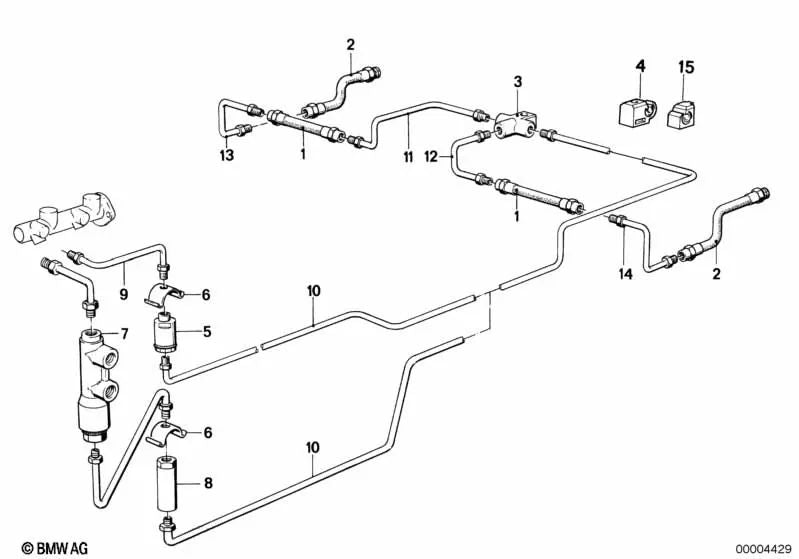 Soporte de la línea de frenos para BMW E30 (OEM 34321158467). Original BMW.