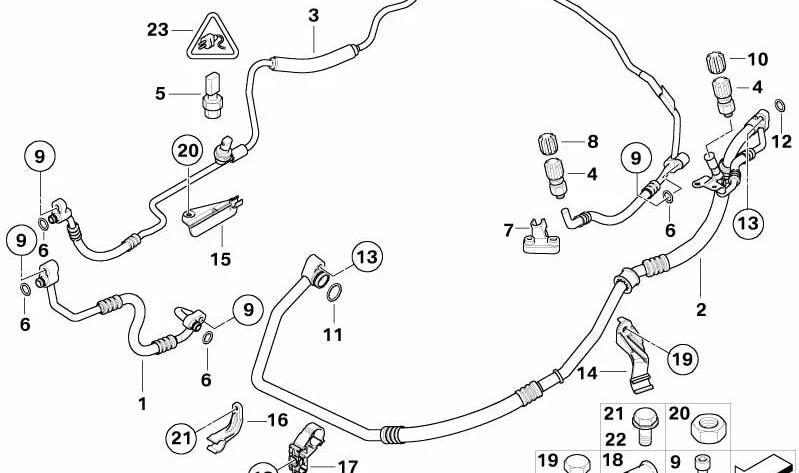 Soporte de Línea de Succión del Aire Acondicionado para BMW Serie 3 E90, E91, E92 (OEM 64536976792). Original BMW