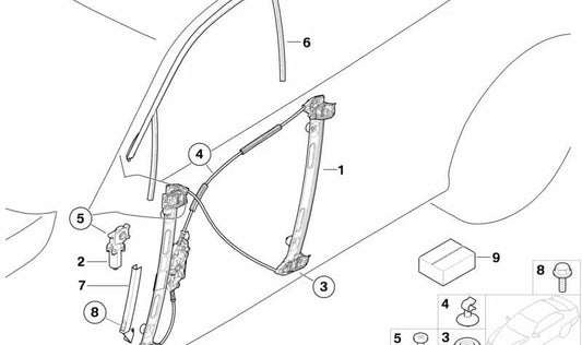 Motor de elevalunas delantero derecho para BMW Serie 3 E46 (OEM 67626931670). Original BMW