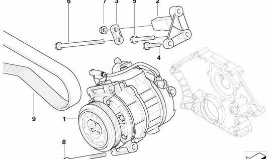 Air conditioning compressor for BMW E60, E61, E63, E64 (OEM 64509174805). Original BMW