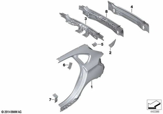 Linke C-Säulen-Verstärkungsplatte für BMW 2er F46, F46N (OEM 41217407913). Original BMW