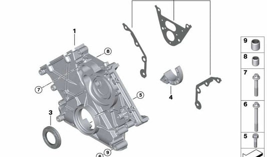 Juego de Juntas para Cárter de Cadena para BMW Serie 5 F90, G30, G31, G90, Serie 7 G11, G12, G70, Serie 8 F91, G14, G15, G16, X5 F95, G05, X6 F96, G06, X7 G07, XM G09 (OEM 11148607494). Original BMW.