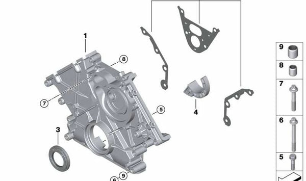 Tapa de la caja de cadena para BMW F90, G90 Serie 7 G70, Serie 8 F91, G05N (OEM 11147649036). Original BMW