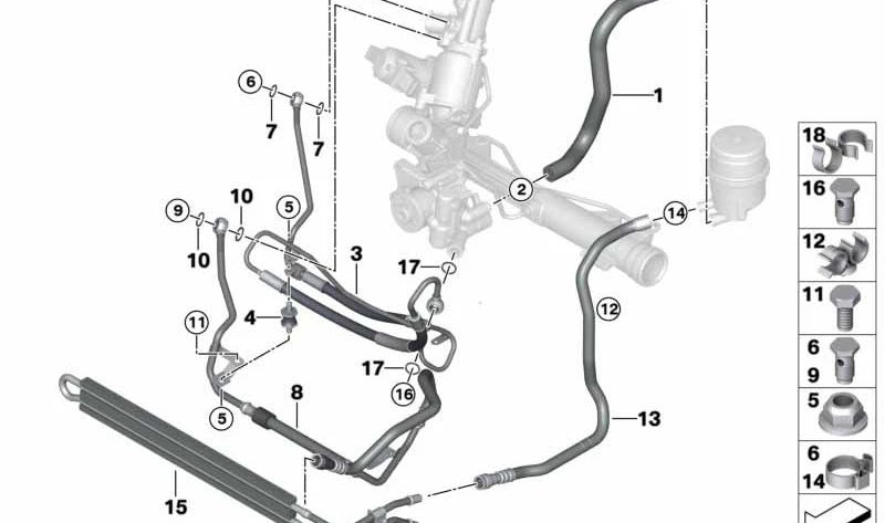 Manguera flexible dirección activa para BMW Serie 1 E81, E82, E87, E88, Serie 3 E90, E91, E92, E93 (OEM 32416784334). Original BMW