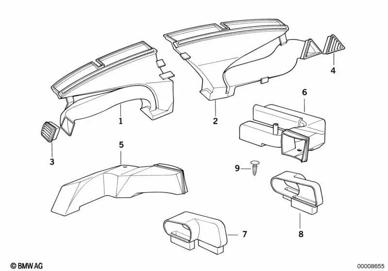 Conducto de calefacción derecho para BMW Serie 3 E36 (OEM 64228119166). Original BMW.