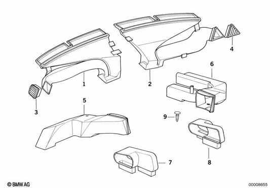 Left heater duct for BMW E36 (OEM 64111393323). Original BMW.