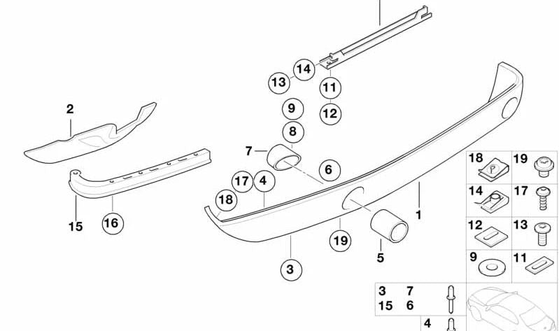 Soporte Embellecedor Silenciador Posterior Izquierdo para BMW Z8 E52 (OEM 51128268139). Original BMW.