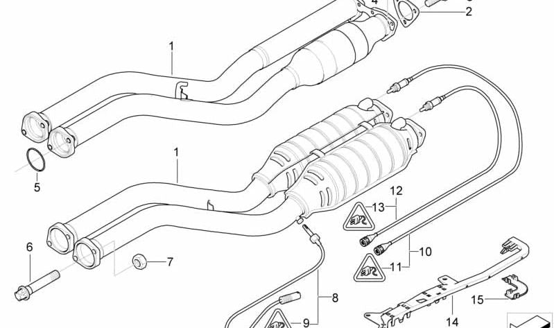 Sistema de escape delantero para BMW Serie 3 E46 (OEM 18107832909). Original BMW.