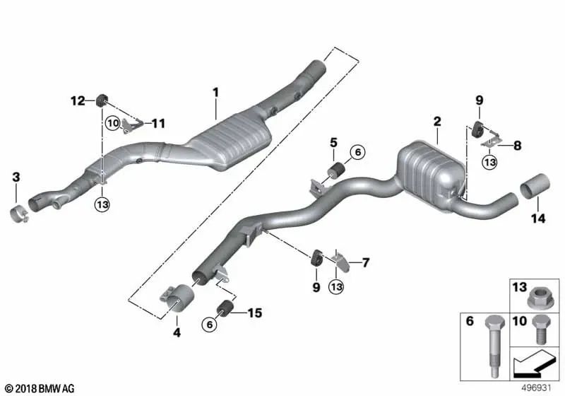 Soporte de goma para BMW Serie 1 F20N, F21N, Serie 2 F22N, F23N, Serie 3 F30N, F31N, F34N, Serie 4 F32N, F33N, F36N (OEM 18208471792). Original BMW