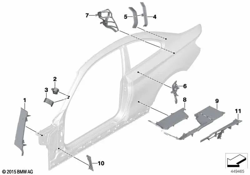 Right B pillar formatted part for BMW F87, F87N (OEM 41008066290). Genuine BMW