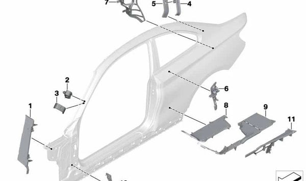 Parte de la columna B exterior derecha para BMW F21, F22, F87 (OEM 41007265802). Original BMW