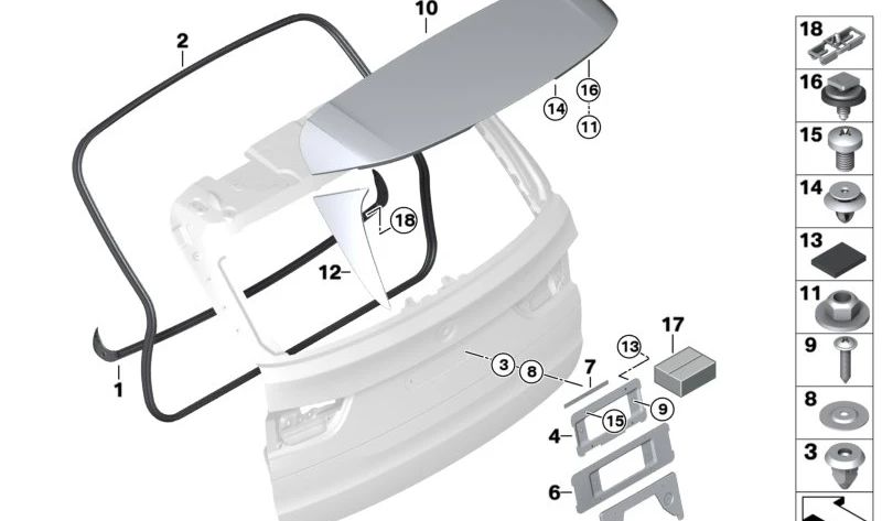 Alerón trasero con antena imprimado para BMW X5 F15, F85 (OEM 51317381572). Original BMW