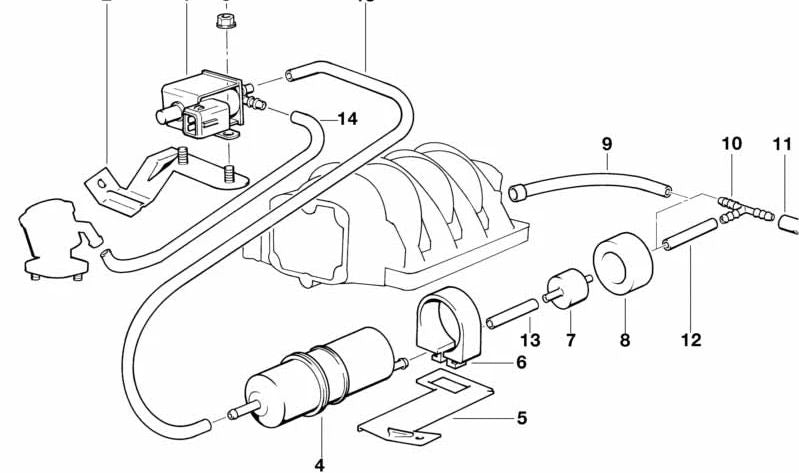 T-piece for BMW E81, E82, E87N, E88, E21, E30, E36, E46, E90, E91N, E92, E93N, E12, E28, E34, E39, E24, E23, E38, E84, E83, E53 (OEM 11731261489). Genuine BMW