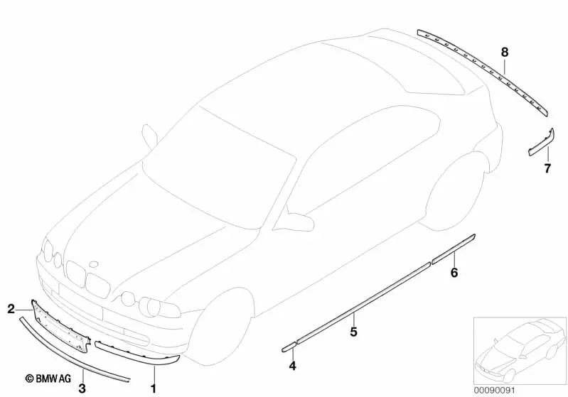 Moldura lateral delantera derecha para BMW Serie 3 E46 (OEM 51137002520). Original BMW.