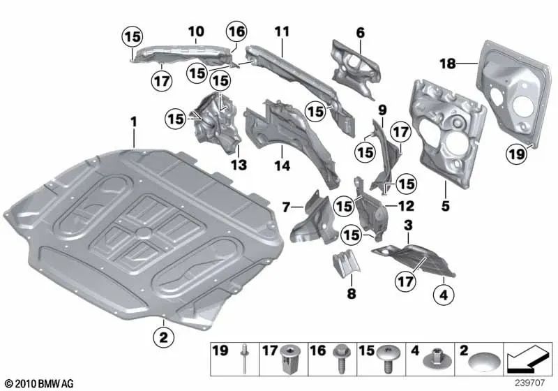 Aislamiento acústico del tabique del compartimento del motor izq. para BMW Serie 5 F07, F10, F11, F18, Serie 6 F06, F12, F13, Serie 7 F01, F02, F04 (OEM 51489110177). Original BMW