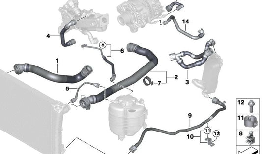 Tubo del radiador de refrigerante para BMW G42, G20, G21, G28, G22, G23, G26 (OEM 17128580885). Original BMW