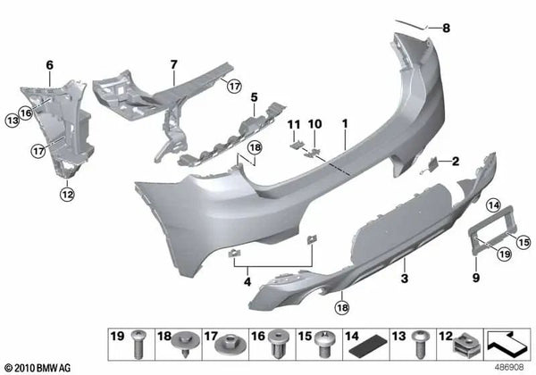 Revistimiento paragolpes trasero inferior pintado para BMW F39 (OEM 51128069488). Original BMW