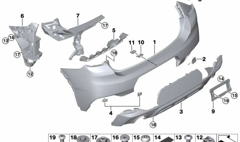 Difusor trasero pintado OEM 51128090076 para BMW F39. Original BMW.