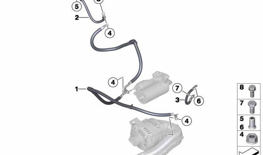 Generator-Start-Stützpunktkabel B+ für BMW F20, F21, F22, F23, F30, F31, F34, F32, F33, F36 (OEM 12428584699). Original BMW