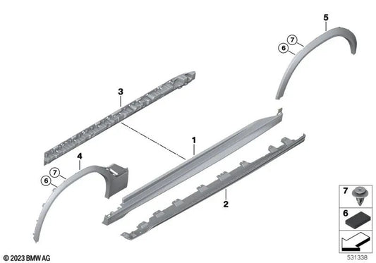 Parte de soporte, faldón derecho para BMW X6 F96, G06 (OEM 51777425466). Original BMW.