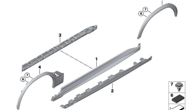 Cubierta derecha del faldón lateral OEM 51778099202 para BMW G06, F96. Original BMW.