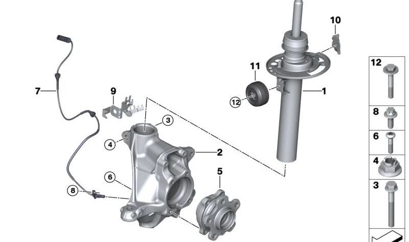 Amortiguador delantero izquierdo para BMW X3 G01, G01N, X4 G02 (OEM 31316871779). Original BMW