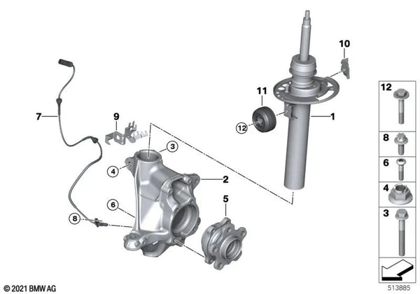 Amortiguador delantero izquierdo para BMW X3 G01, G01N (OEM 31316871781). Original BMW