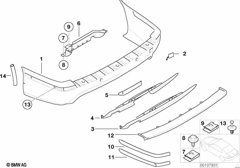 Moldura lateral trasera izquierda para BMW Serie 5 E39 (OEM 51127901491). Original BMW