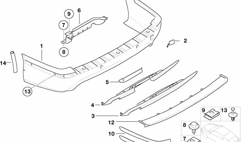 Moulage arrière droit OEM 51127901492 pour BMW E39. BMW d'origine.