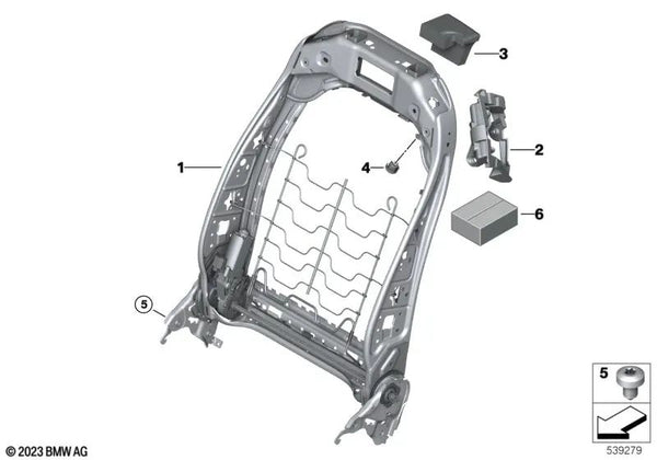 Marco del respaldo derecho para BMW G42, G87, G22, G23, G82, G83, F91, F92, G14, G15 (OEM 52107421860). Original BMW.